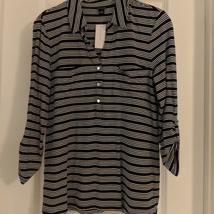 NWT Ann Taylor Women's Black & White Stripe Shirt